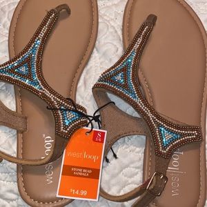 Stone bead sandals with tags still attached